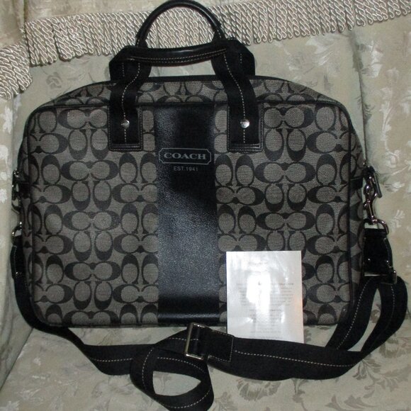 COACH HERITAGE SIGNATURE  ZIP TOP BRIEF/LAPTOP Black - Picture 1 of 10